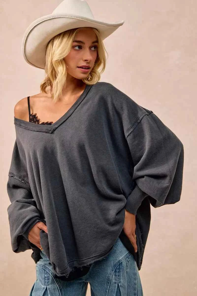 BiBi Mineral Washed French Terry Oversized Sweatshirt