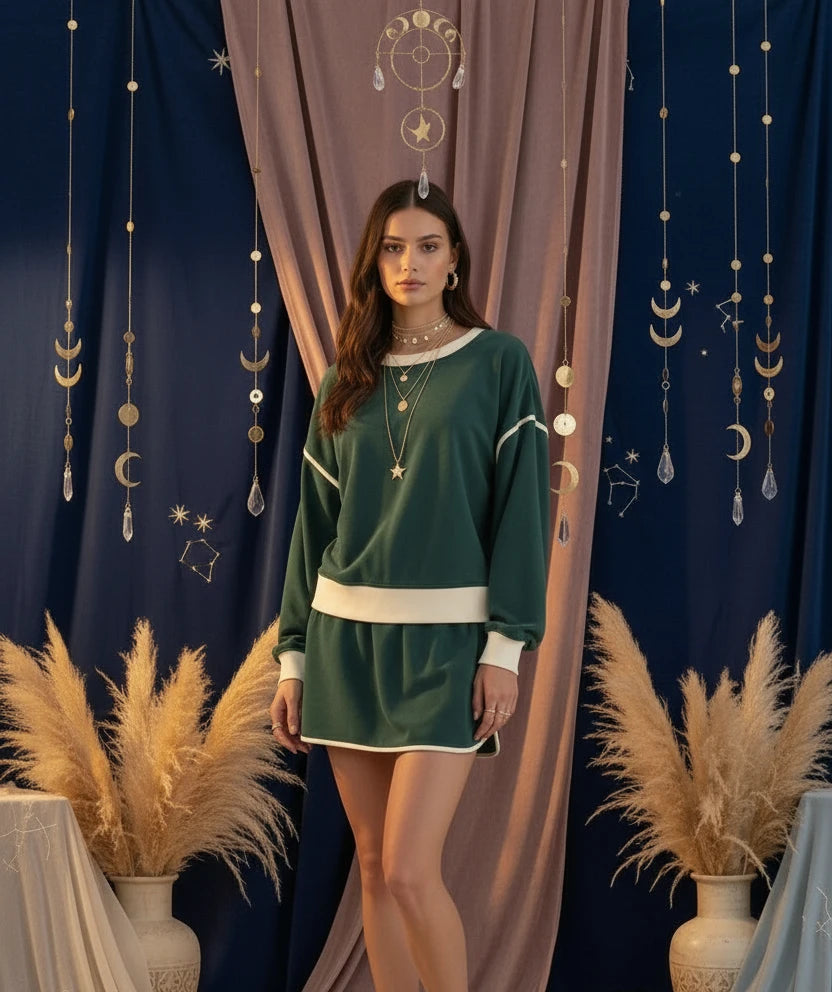 Contrast Trim Round Neck Top and Skort Set - Velvet Stardust Co.