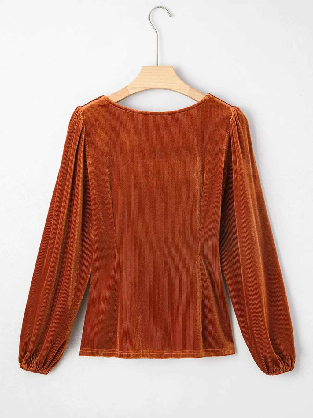 Velvet Ribbed Texture Square Neck Slim Puff Sleeve Top - Velvet Stardust Co.