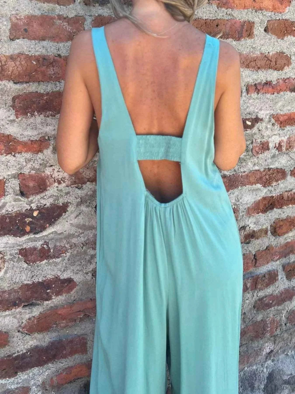 Full Size Button-Front Wide Leg Jumpsuit Plus Size - Velvet Stardust Co.