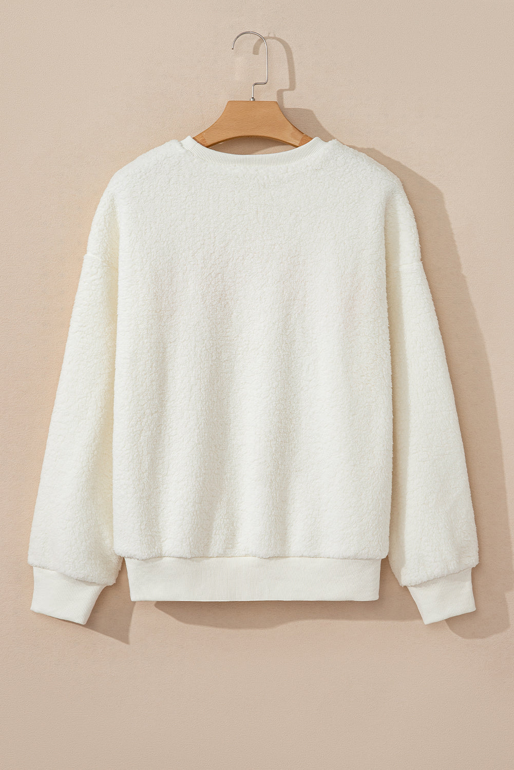 Beige Sherpa HOWDY Patched Pullover Sweatshirt - Velvet Stardust Co.