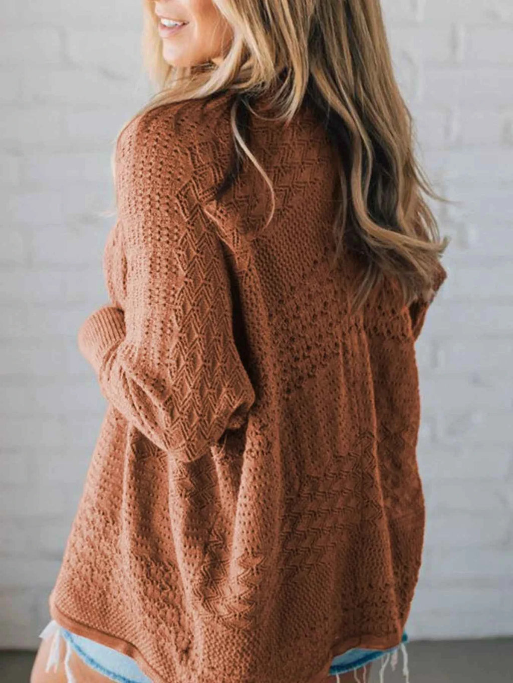 Open Front Knitted Cardigan with Eyelet Details - Velvet Stardust Co.