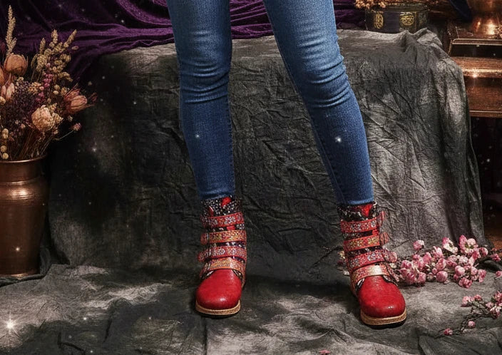 Embroidered Round Toe Boots