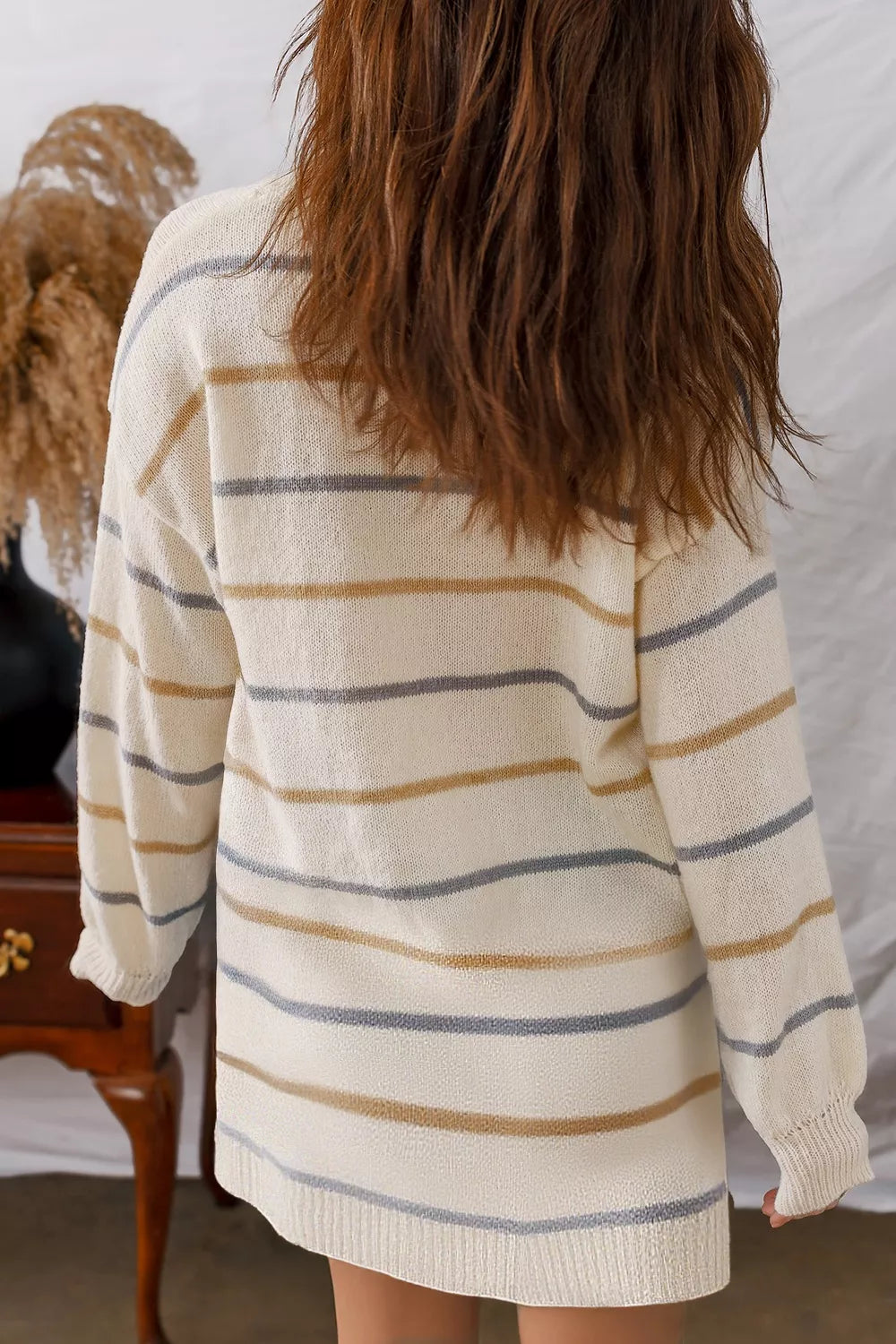 Striped Dropped Shoulder Oversized Sweater Dress - Velvet Stardust Co.