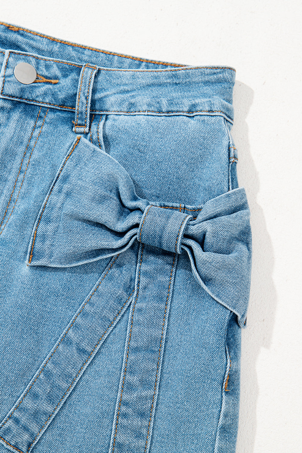 Dusk Blue Acid Washed Bowknot Details High Waist Denim Skirt - Velvet Stardust Co.