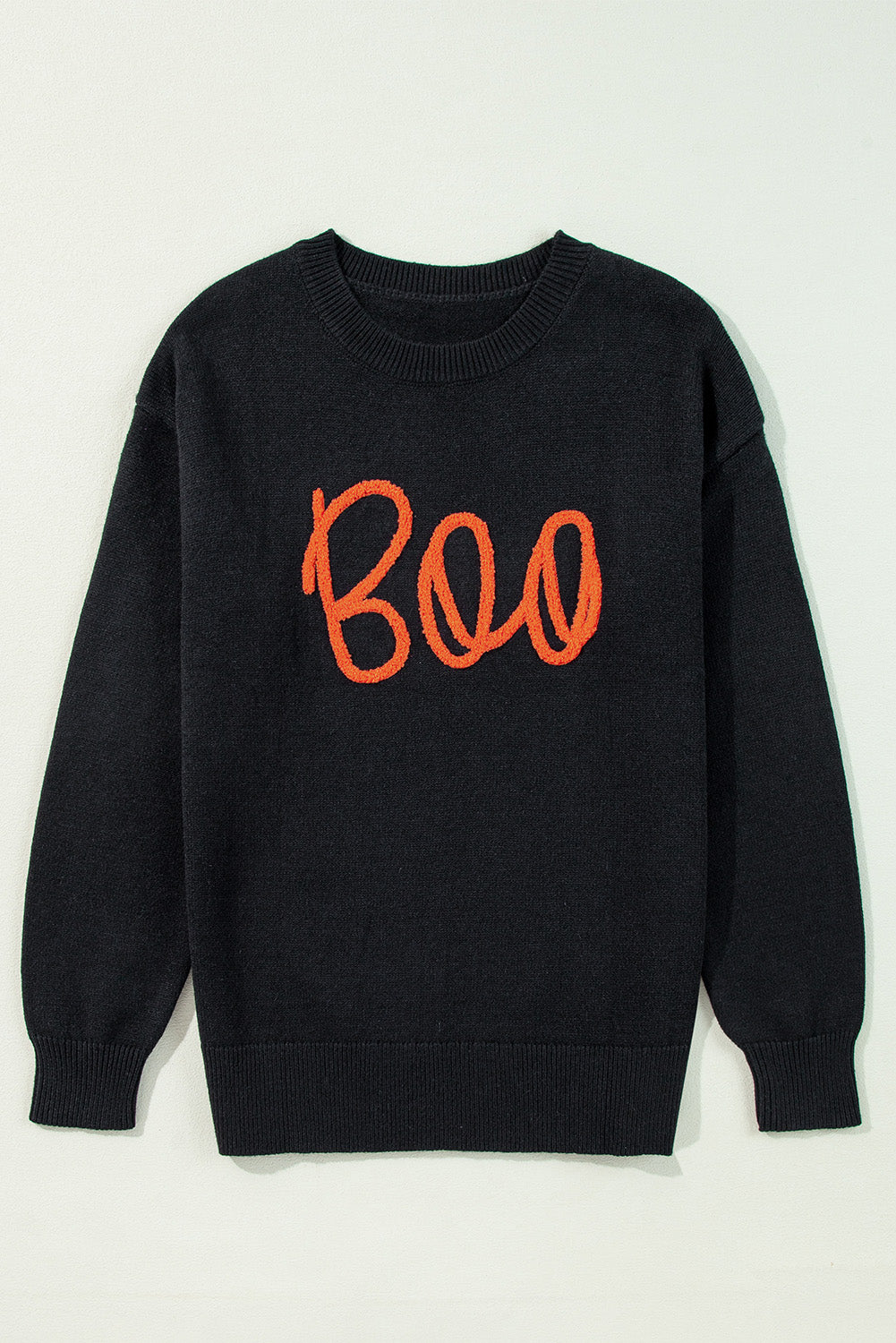 Black Halloween Boo Drop Shoulder Knit Sweater - Velvet Stardust Co.