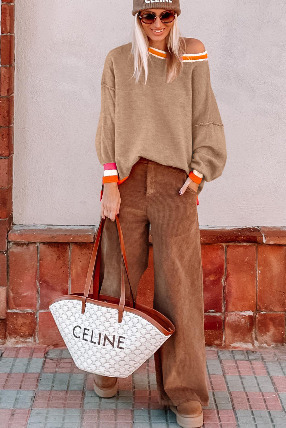 Parchment Colorblock Striped Trim Drop Shoulder Sweater - Velvet Stardust Co.