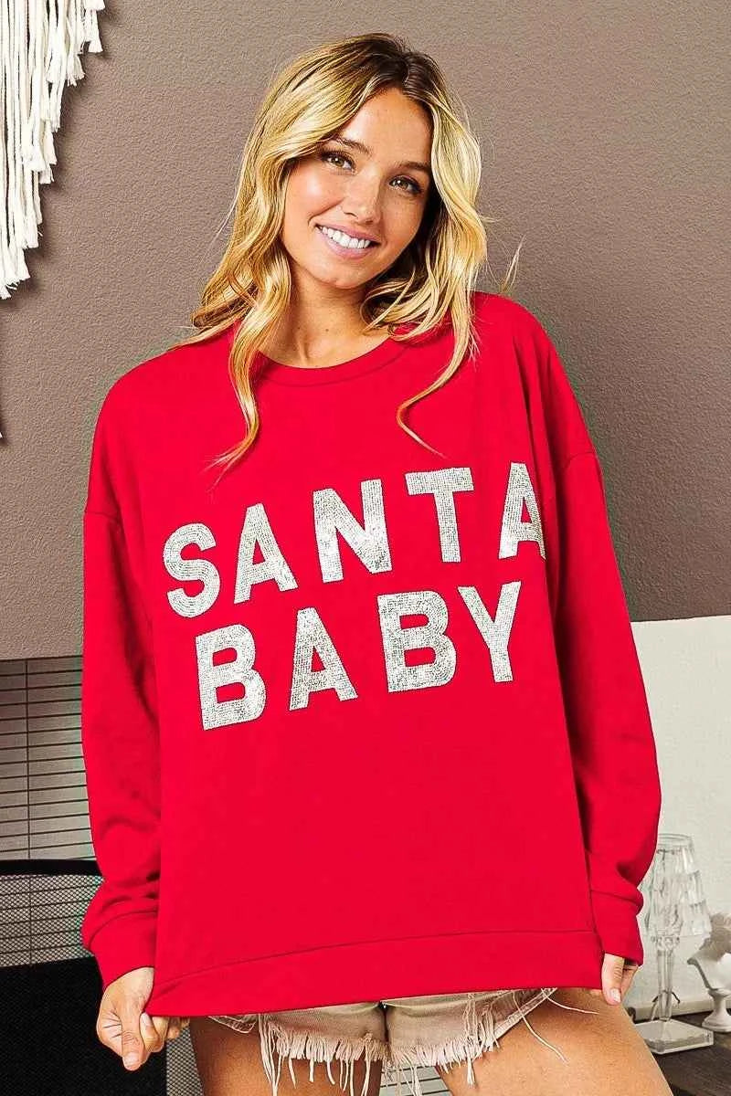 BiBi Santa Baby Lettering Christmas Sweatshirt - Velvet Stardust Co.