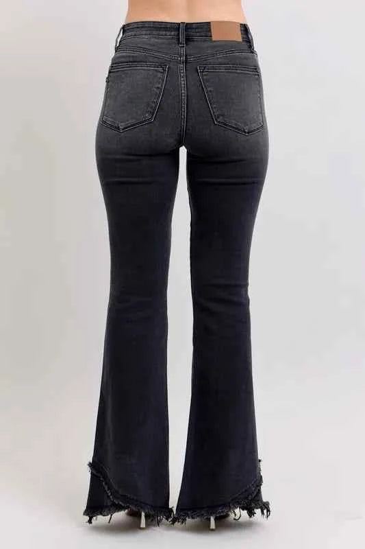 Judy Blue Full Size High Waist Flare W/ Mock Fray Tulip Hem Plus Size - Velvet Stardust Co. - Velvet Stardust Co.