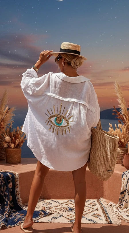 Evil Eye Embroidered Oversized Shirt