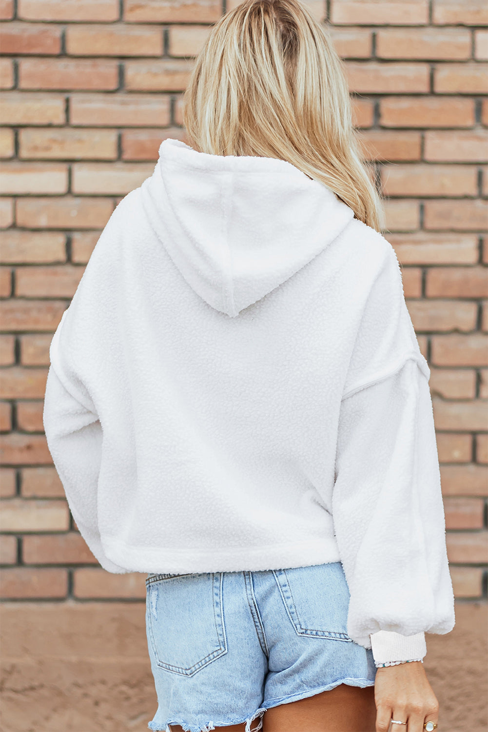White Sherpa Fleece Drop Shoulder Hoodie - Velvet Stardust Co.
