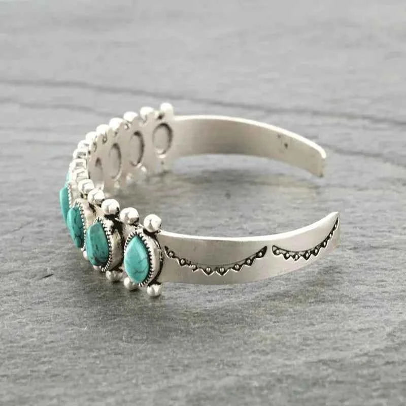 Turquoise Alloy Open Bracelet - Velvet Stardust Co.