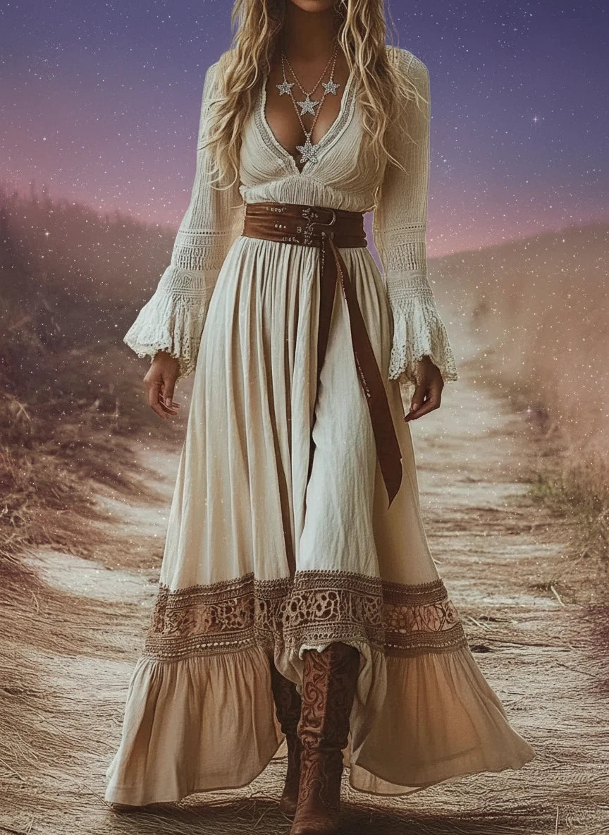 Full Size Deep-V Neck Long Sleeve Maxi Dress Plus Size