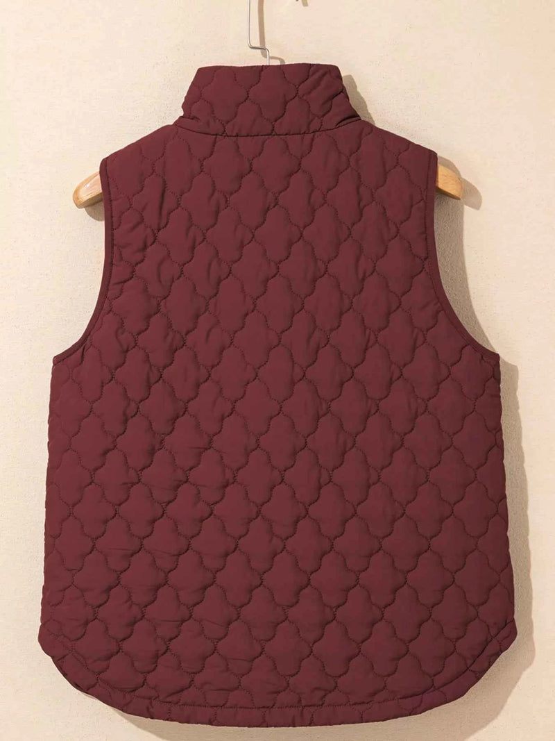 Quilted Snap Down Zip Up Vest Coat