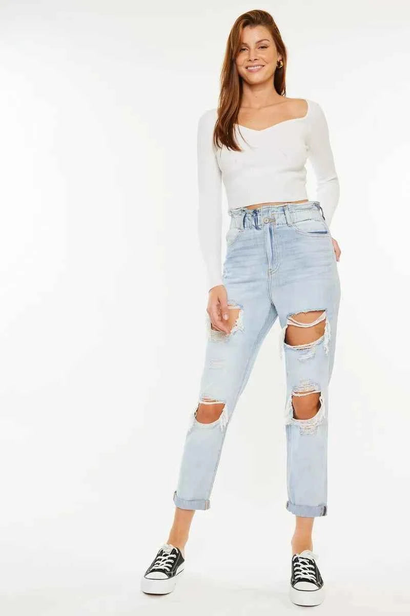 Kancan Open Pack Paperbag Mom Jeans - Velvet Stardust Co.