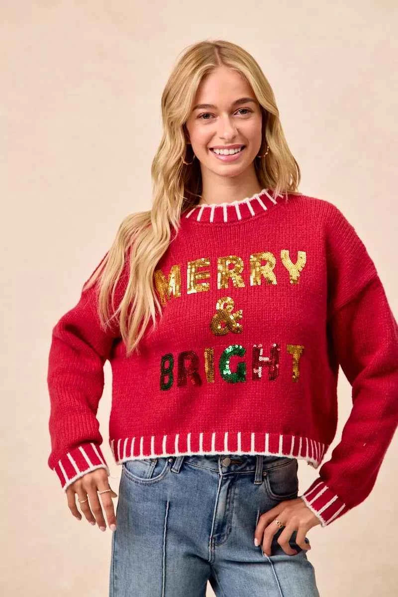BiBi Christmas Theme Sequin Lattering Sweater