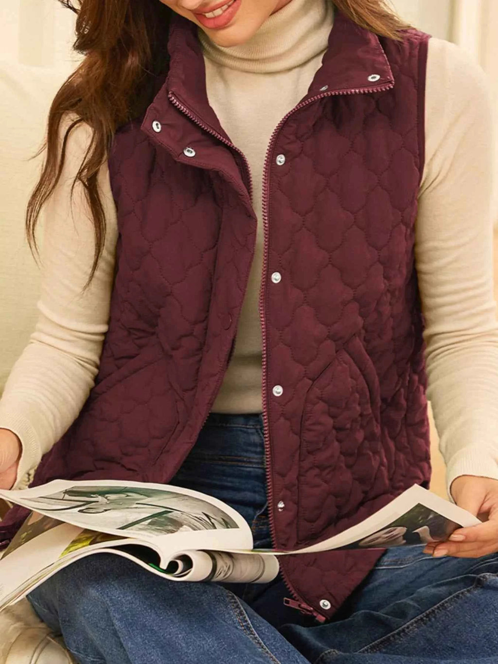 Quilted Snap Down Zip Up Vest Coat - Velvet Stardust Co.