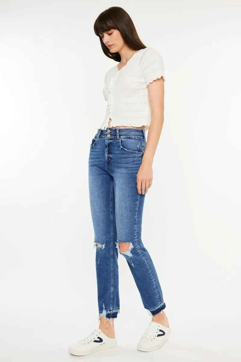 Kancan High Rise Distressed Slim Straight Jeans
