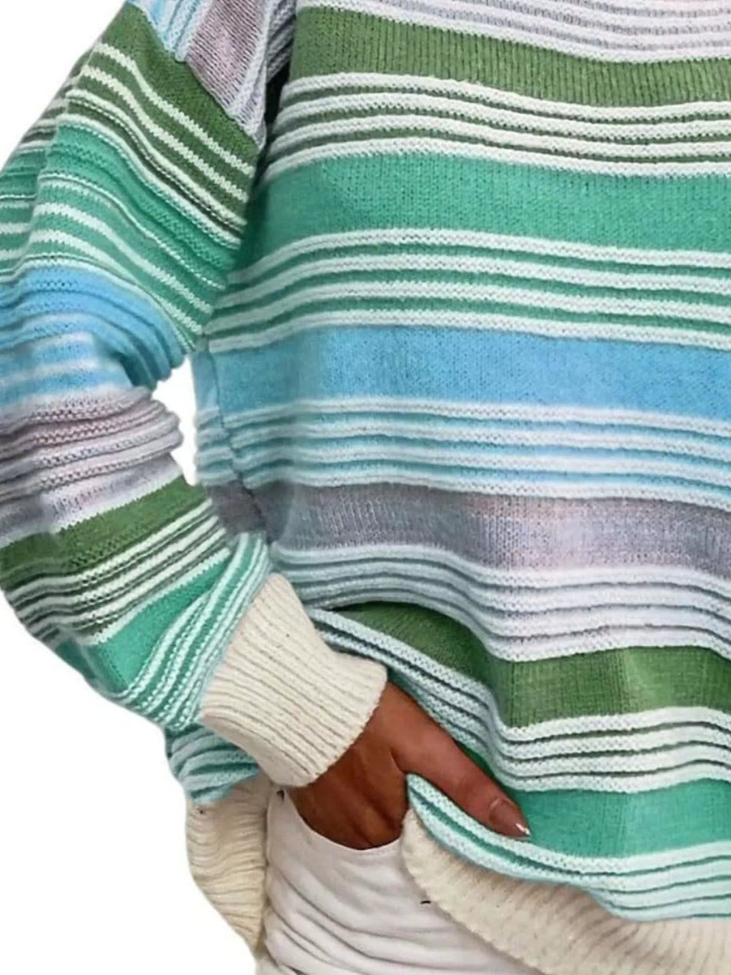 Rainbow Striped Drop Shoulder Oversized Sweater - Velvet Stardust Co.