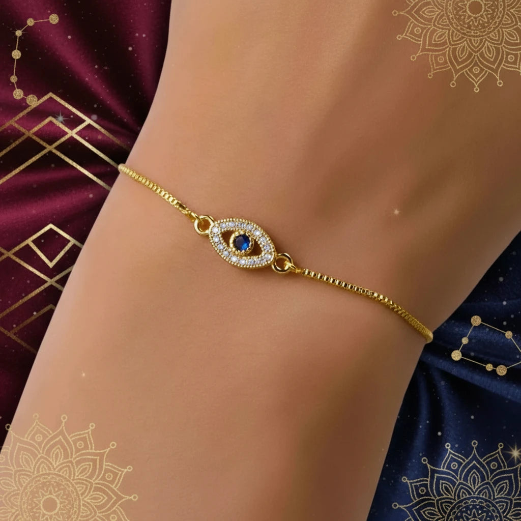 18K Gold-Plated Evil Eye Adjustable Bracelet – Velvet Stardust Co - Velvet Stardust Co.