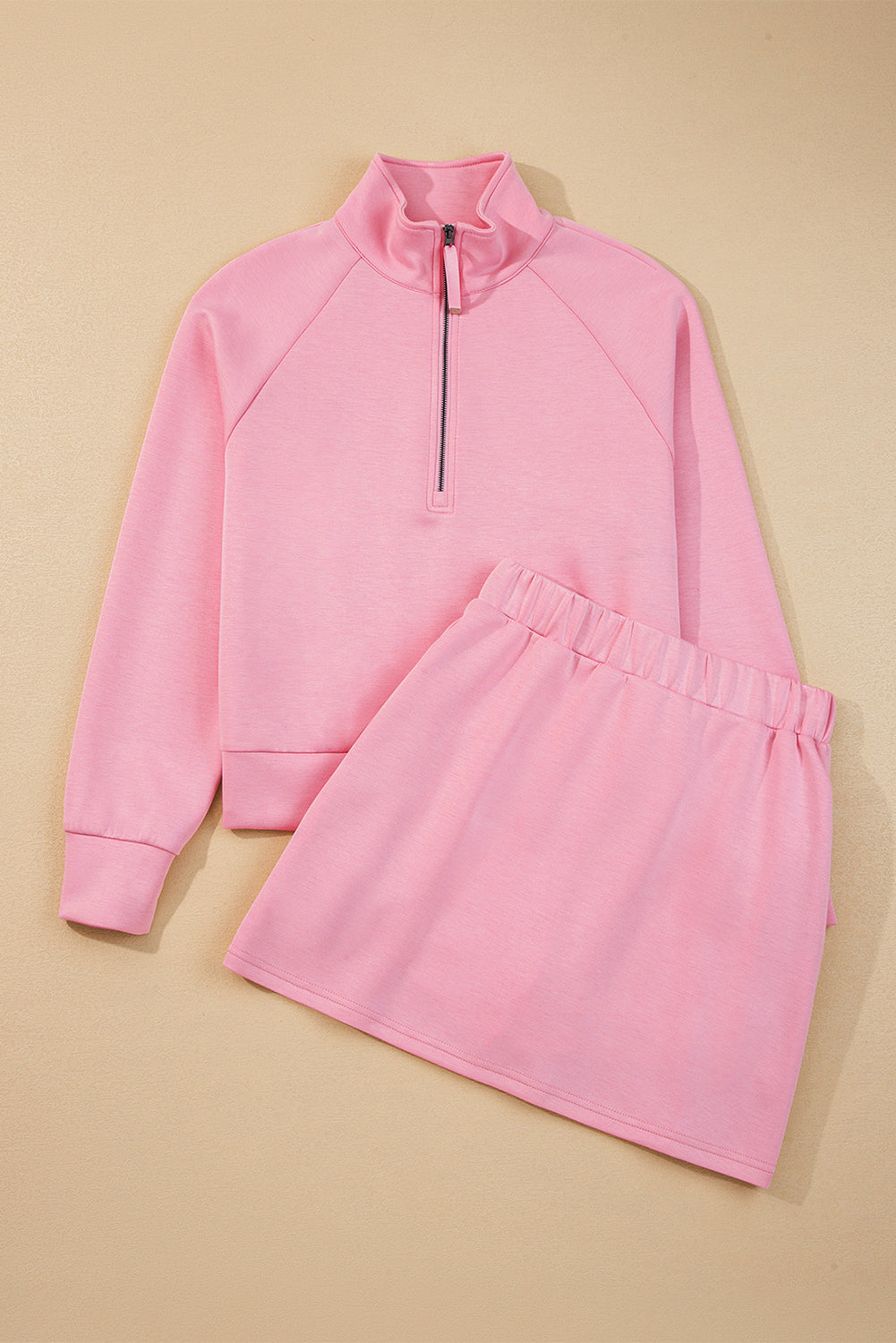 Pink Half Zip Sporty Pullover Mini Skirt 2pcs Outfit - Velvet Stardust Co.