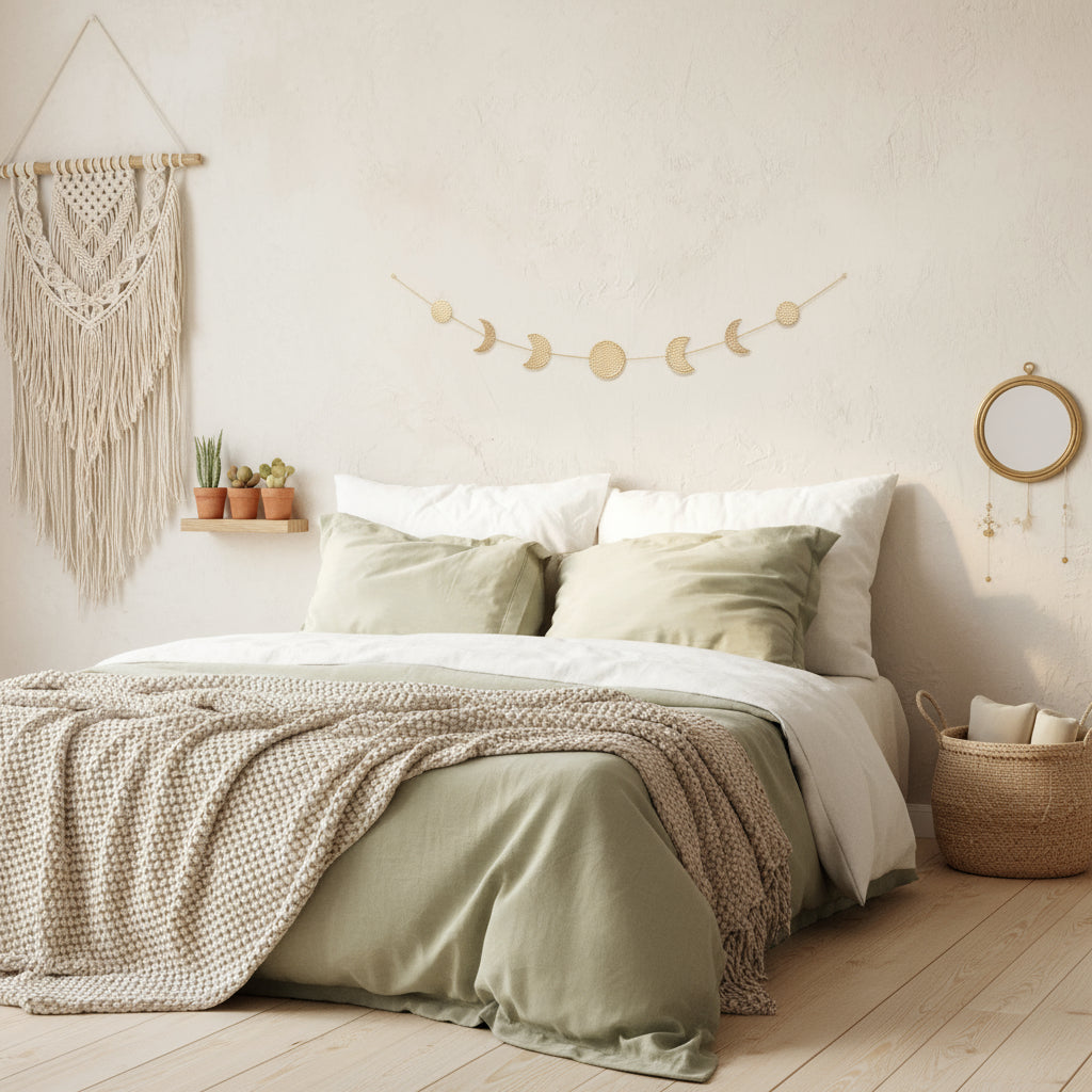 Moon Phase Wall Decor Hanging Garland 7 Gold Hammered Metal Boho - Velvet Stardust Co.