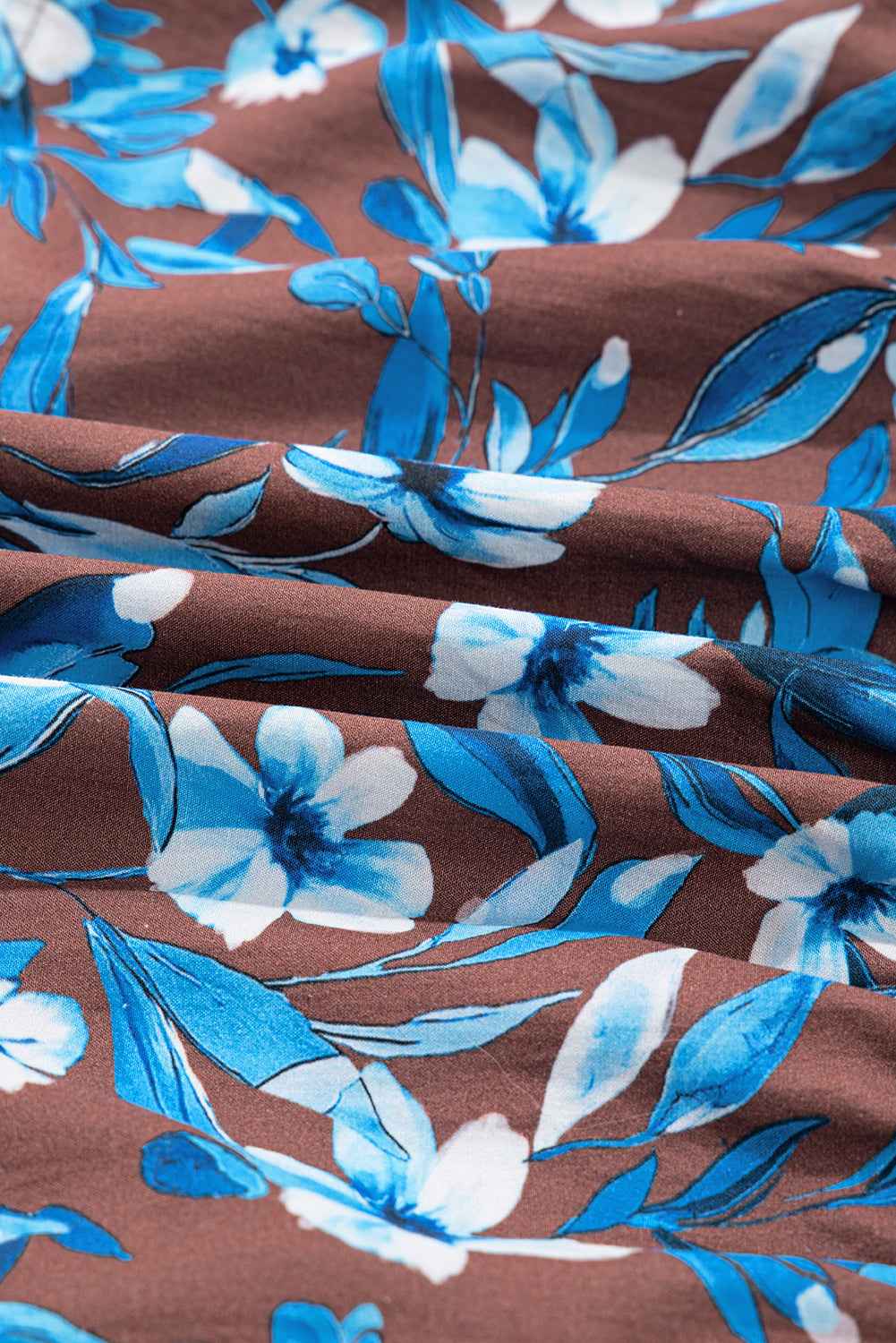 Blue Smocked Bodice High Waist Ruffled Sleeve Floral Dress - Velvet Stardust Co.