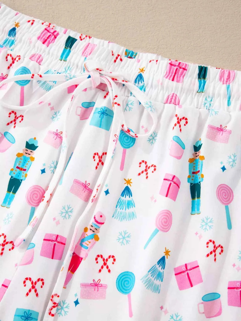 Christmas Pattern Long Sleeve Top and Wide Leg Pants Set