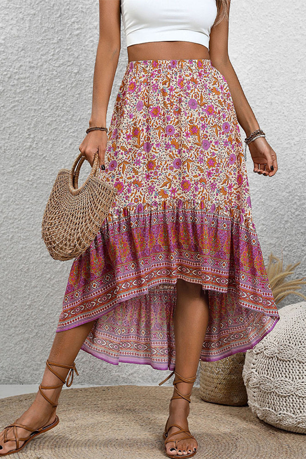 Purple Boho Floral Print Skirt - Velvet Stardust Co.