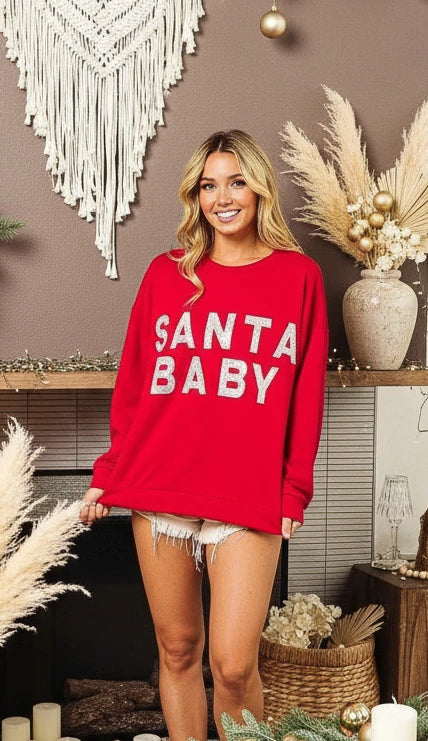 BiBi Santa Baby Lettering Christmas Sweatshirt - Velvet Stardust Co.