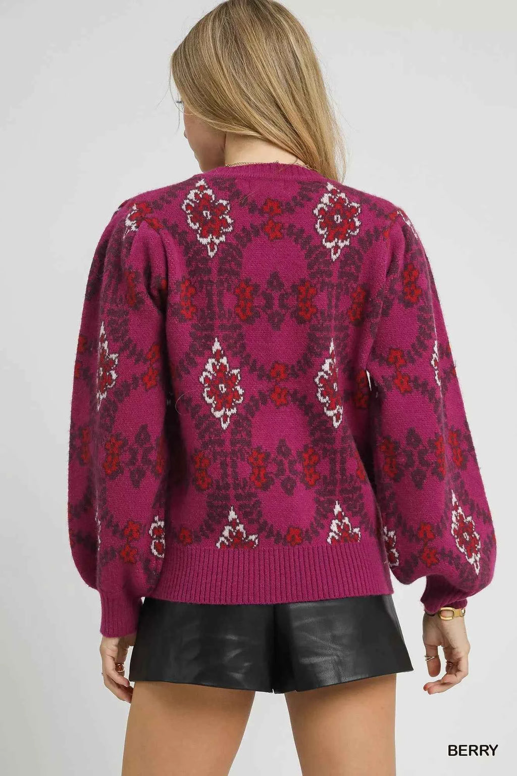 Umgee Boho Patterned Long Sleeve Sweater - Velvet Stardust Co.