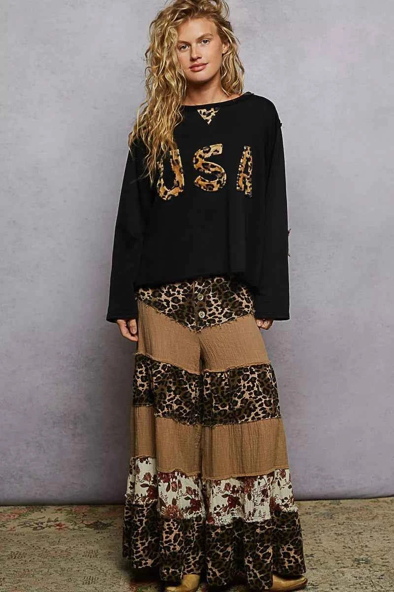 POL Round Neck Long Sleeve French Terry Sweatshirt with USA Letter Animal Patch