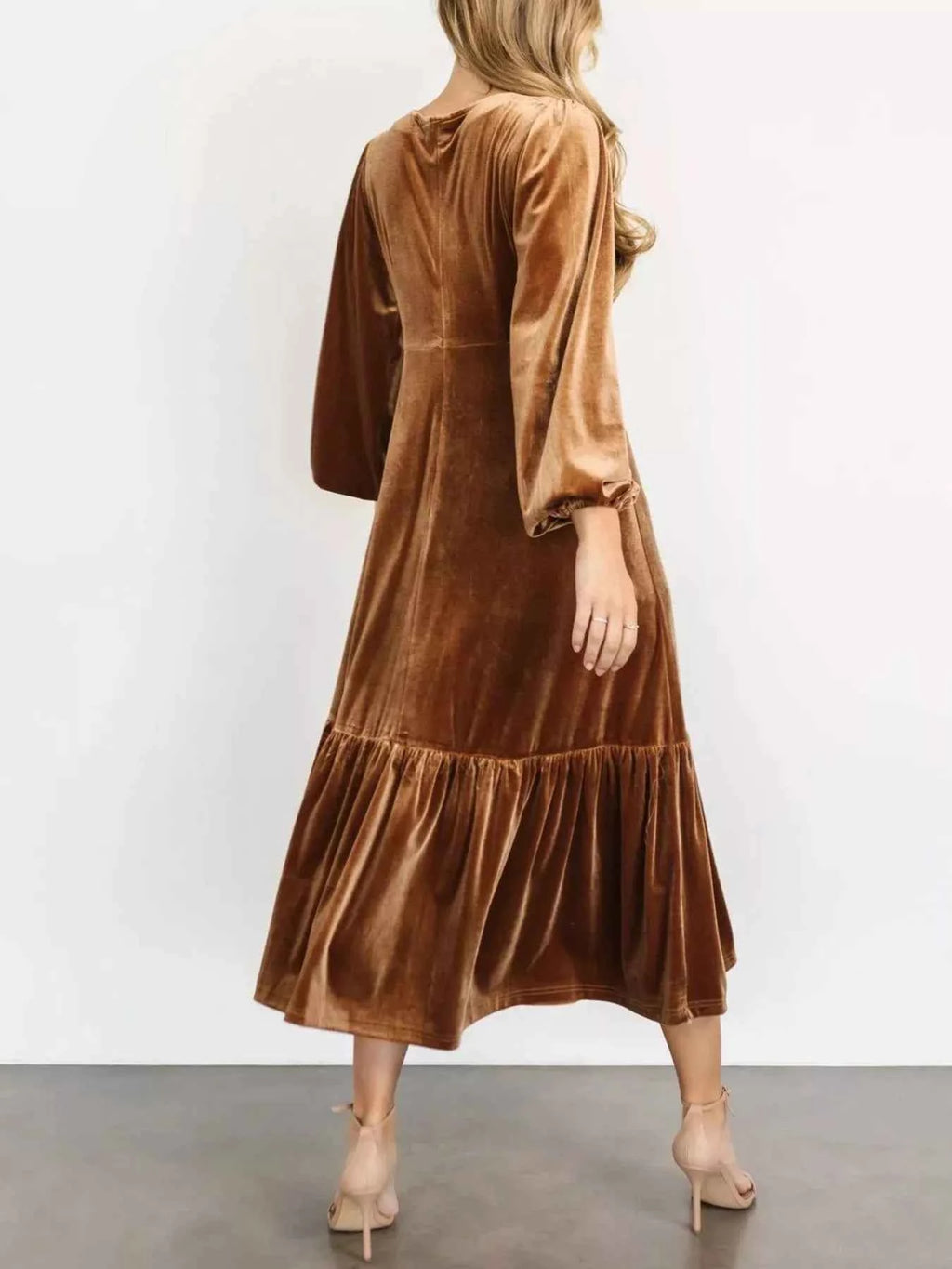 Velvet Tiered Long Sleeve Midi Dress - Velvet Stardust Co. - Velvet Stardust Co.