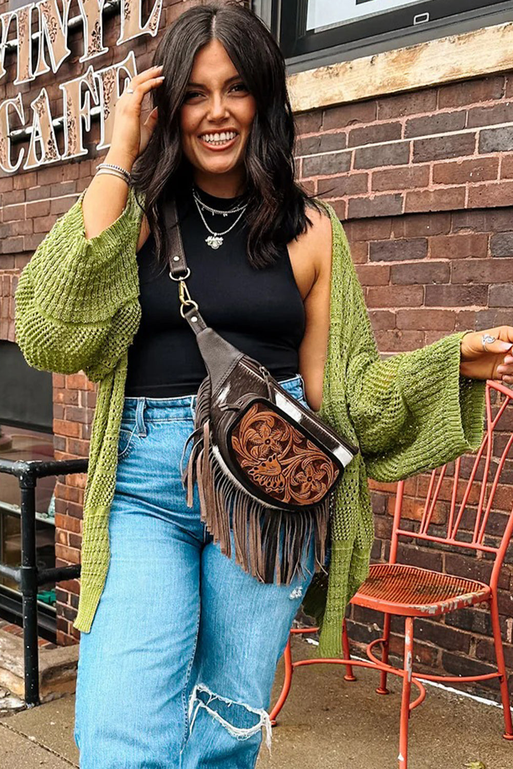 Spinach Green Oversize Crochet Knit Open Cardigan - Velvet Stardust Co.