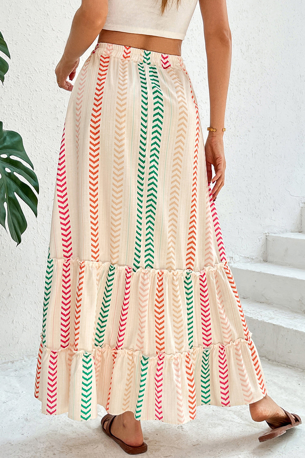 Multicolour Stripe Boho Tassel Tie Waist Tiered Maxi Skirt - Velvet Stardust Co.