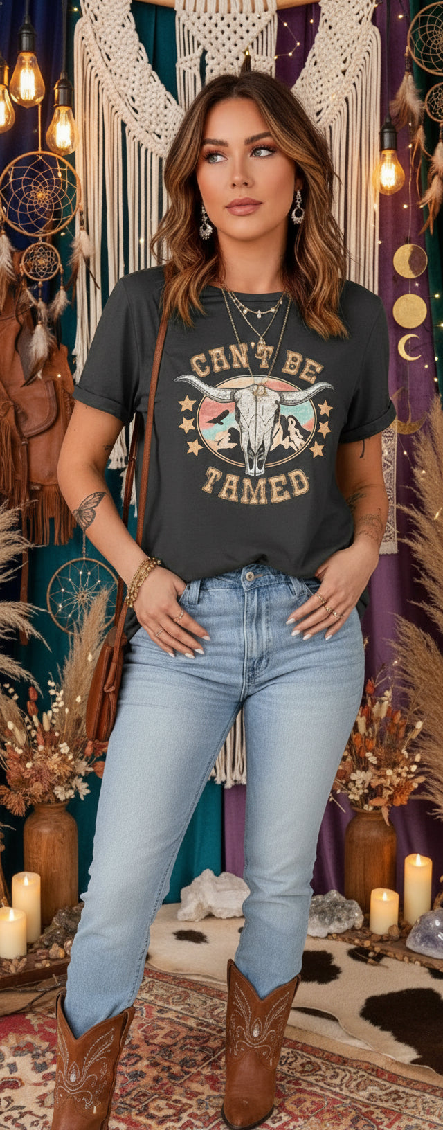 Can’t Be Tamed Graphic Tee — Boho Western Vintage Women’s T-Shirt
