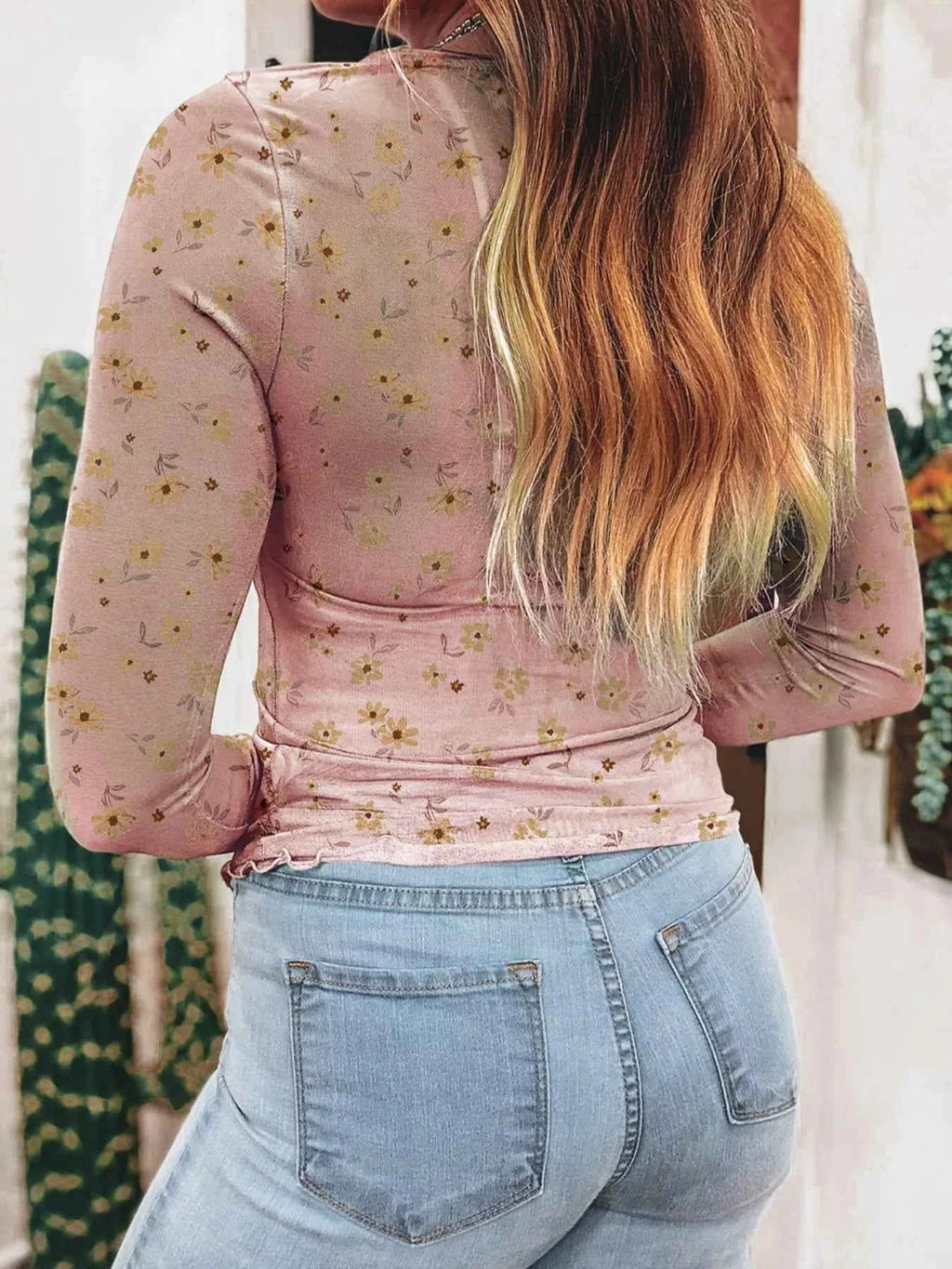 Floral Print Long Sleeve Mesh Blouse - Velvet Stardust Co.