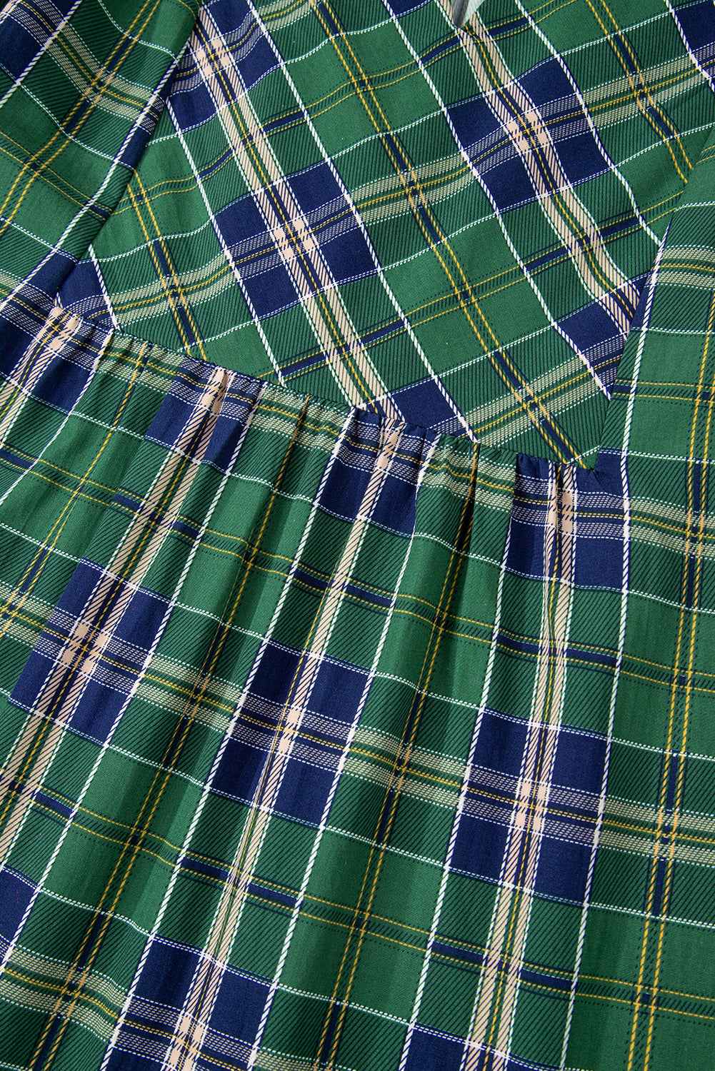 Green Plaid Print Frill Neck Long Sleeve Mini Dress - Velvet Stardust Co.