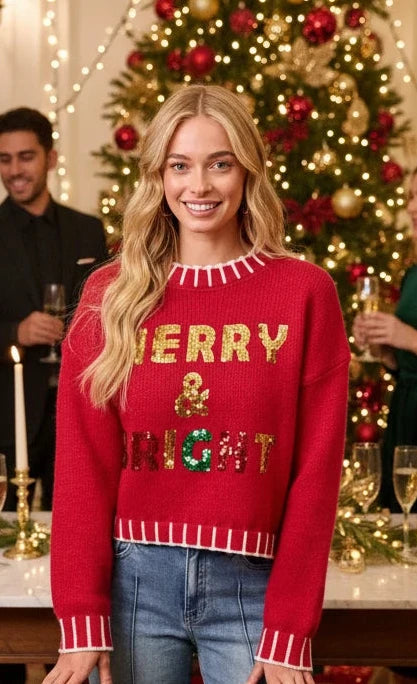 BiBi Christmas Theme Sequin Lattering Sweater