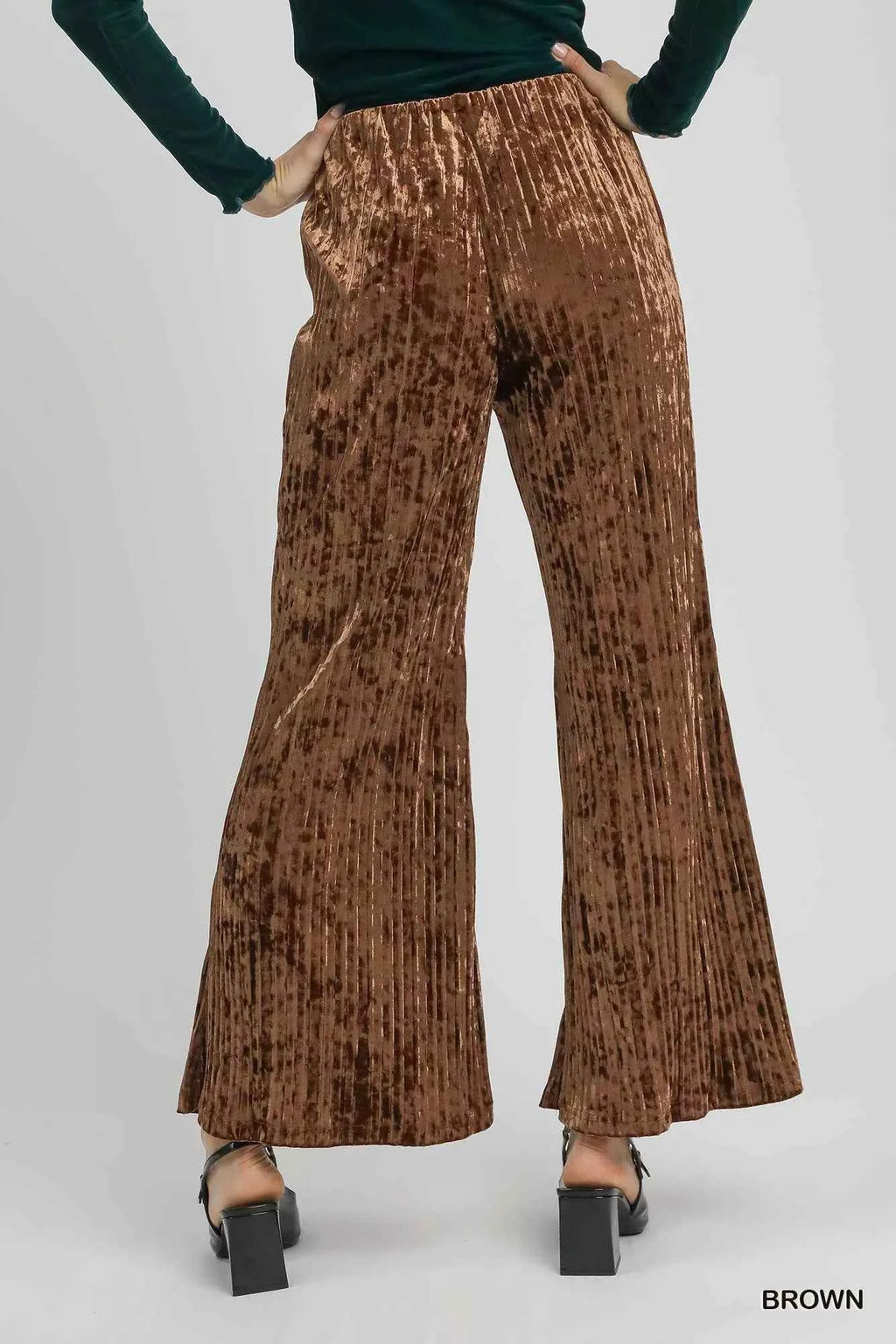 Umgee Velvet Pleated Wide Leg Pants - Velvet Stardust Co.