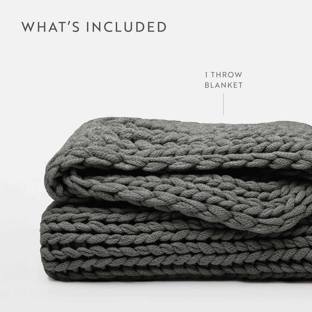 Comfort Canopy™ Chunky Hand-Knit Throw Blanket – Eucalyptus Green (Soft Acrylic)