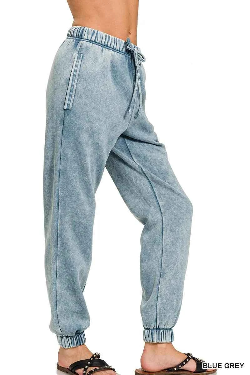 Zenana Acid Wash Fleece Sweatpants with Pockets - Velvet Stardust Co.