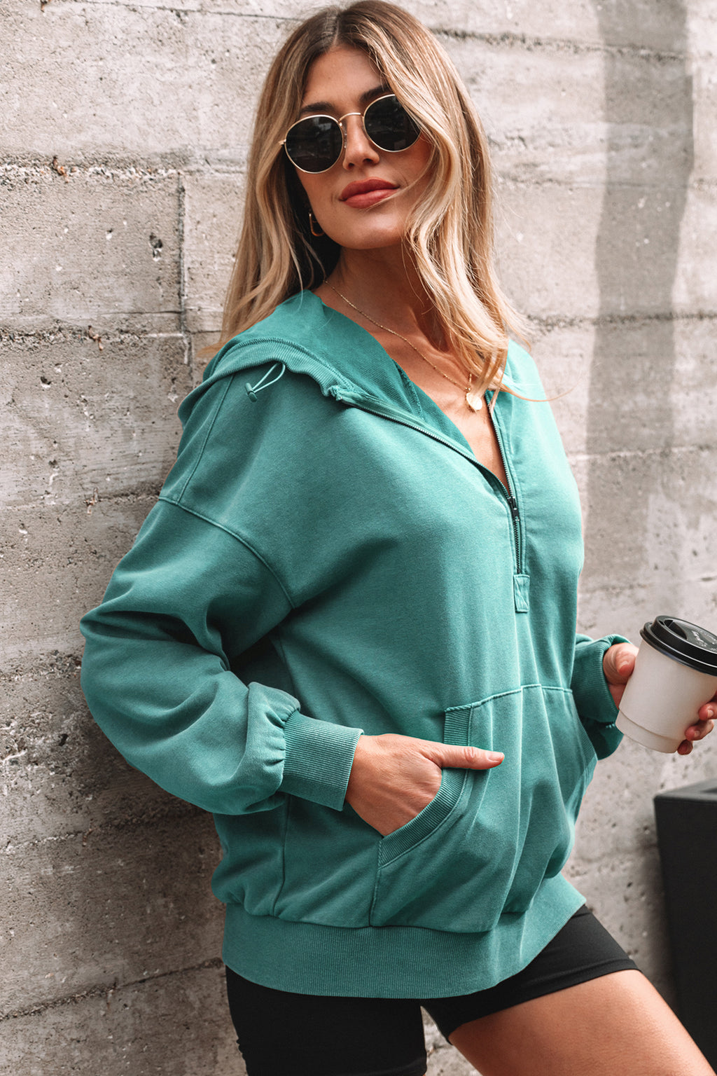 Cozy Mineral Wash Half Zip Hoodie