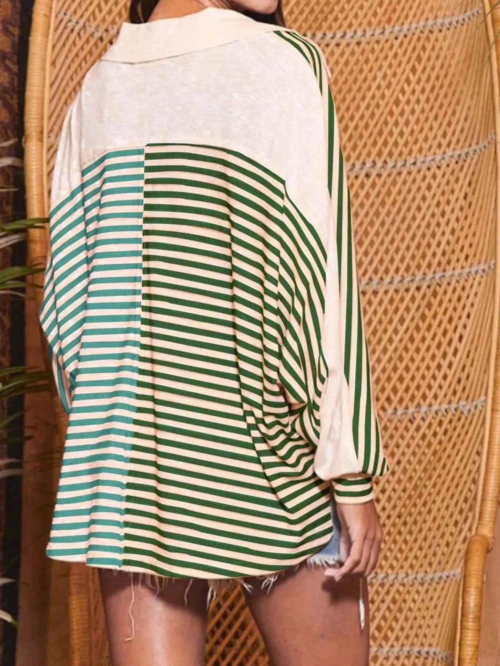 Striped Oversized Half Button Sweatshirt - Velvet Stardust Co.