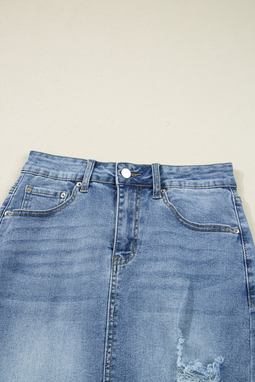 Myosotis Irregular Distressed Hem Denim Midi Skirt - Velvet Stardust Co.