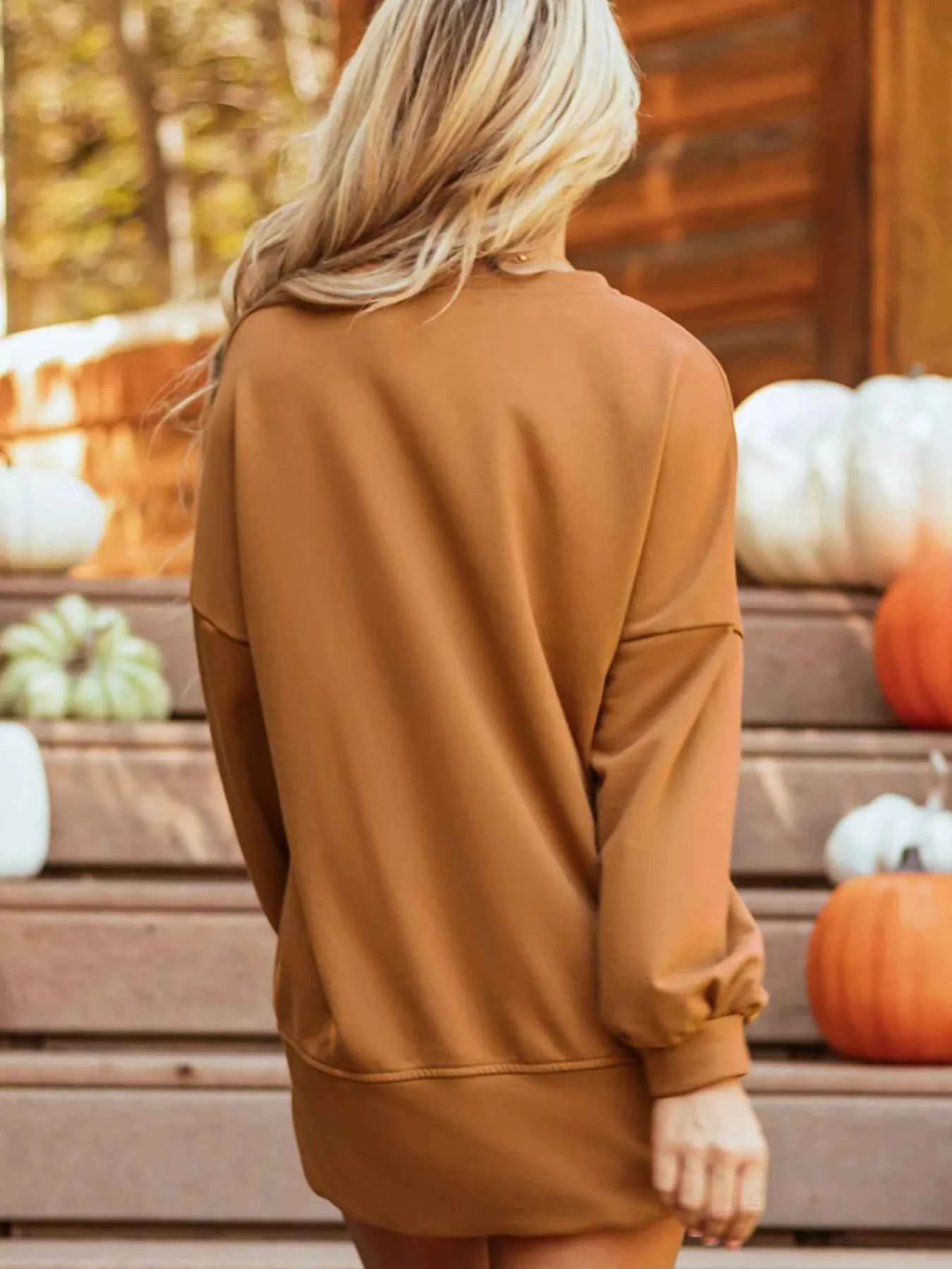 Happy Halloween Graphic Notched Long Sleeve Loose Top - Velvet Stardust Co.