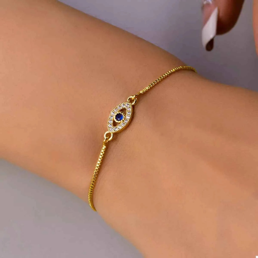 18K Gold-Plated Evil Eye Adjustable Bracelet – Velvet Stardust Co - Velvet Stardust Co.