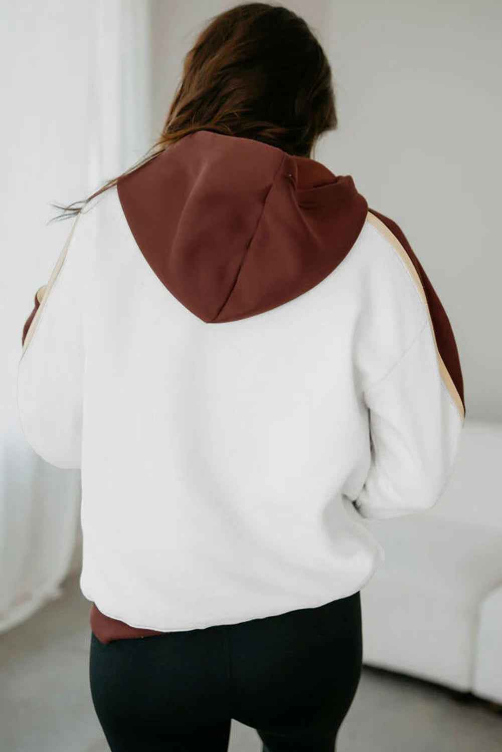 Coffee Colorblock Kangaroo Pocket Long Sleeve Hoodie - Velvet Stardust Co.
