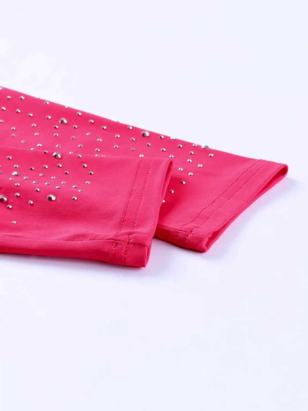 Rhinestone Round Neck Long Sleeve Bodysuit - Velvet Stardust Co.