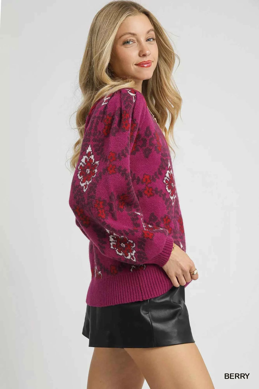 Umgee Boho Patterned Long Sleeve Sweater - Velvet Stardust Co.